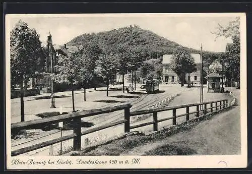 AK Klein-Biesnitz bei Görlitz, Ortspartie mit Strassenbahn