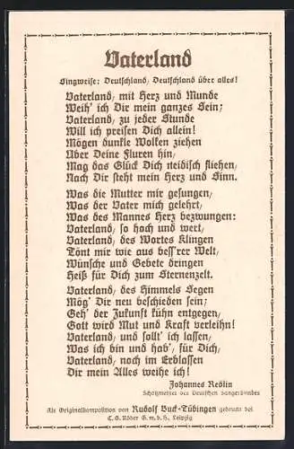 AK Hannover, 9. Deutsches Sänger-Bundesfest 1924, Lied Vaterland, Ganzsache