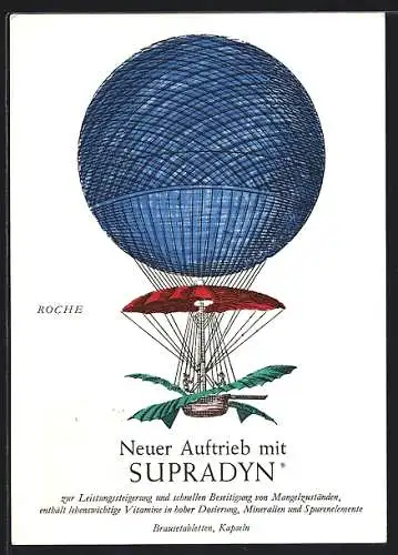 AK Reklame für Medikament Supradyn von Roche, Ballonpost, Stempel