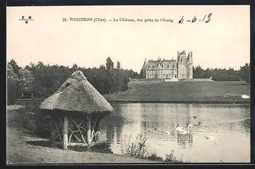 AK Vouzeron, Le Château, vue prise de l`étang