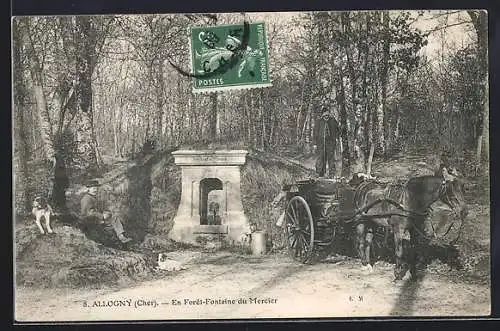 AK Allogny, En Forêt-Fontaine du Mercier avec chariot et chevaux