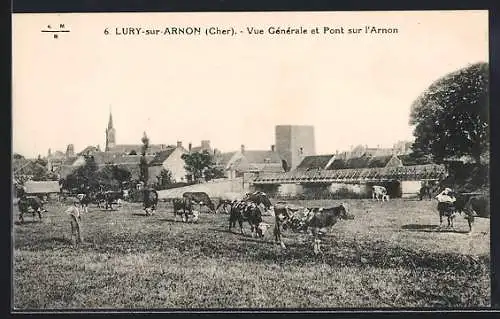 AK Lury-sur-Arnon, Vue Générale et Pont sur l`Arnon