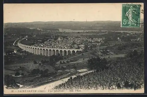 AK Saint-Satur, Vue générale avec viaduc et paysage environnant