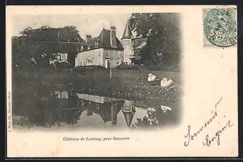 AK Lestang, Château de Lestang près de Sancerre avec cygnes au bord de l`eau