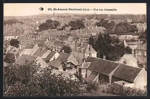 AK Saint-Amand-Montrond, Vue d`ensemble des toits et de la campagne environnante