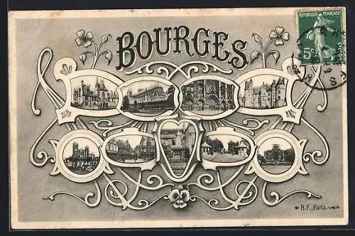 AK Bourges, Collage des monuments historiques de la ville