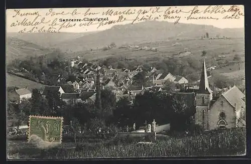 AK Sancerre, Vue du village de Chavignol avec son église et les collines environnantes