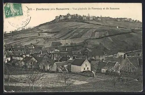 AK Fontenay-près-Sancerre, Vue générale de Fontenay et de Sancerre