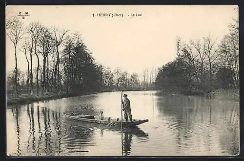 AK Herry, Le lac avec un homme en barque sur l`eau calme