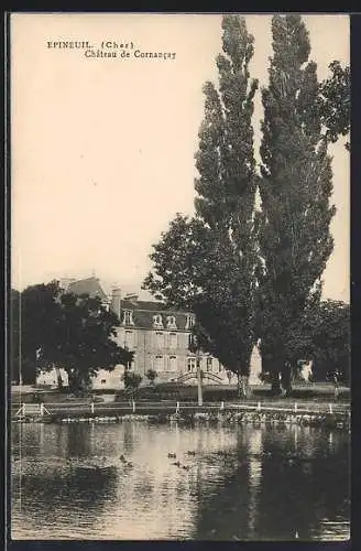 AK Épineuil, Château de Cornancay et son étang paisible