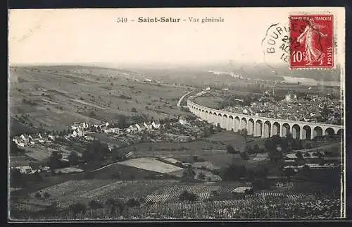 AK Saint-Satur, Vue générale avec viaduc et paysage environnant