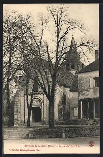 AK Givardon, Église de Givardon vue de face avec arbres dénudés