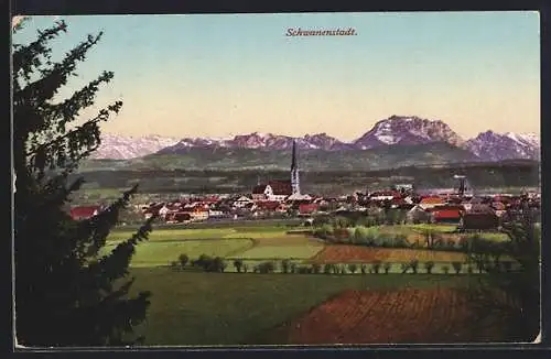 AK Schwanenstadt, Ortsansicht aus der Vogelschau