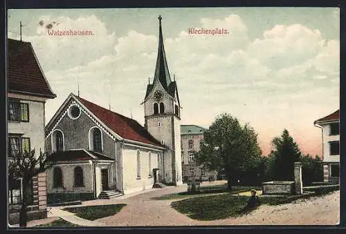 AK Walzenhausen, Kirchenplatz mit Brunnen