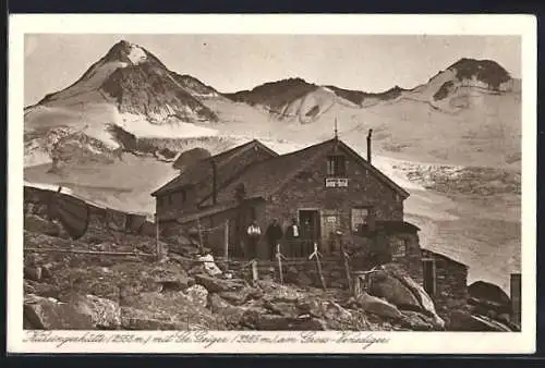 AK Kürsingerhütte, Berghütte mit Gr. Geiger am Gross-Venediger