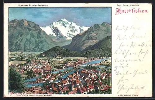 Künstler-AK C. Steinmann Nr. 2029 : Interlaken, Ortsansicht aus der Vogelschau