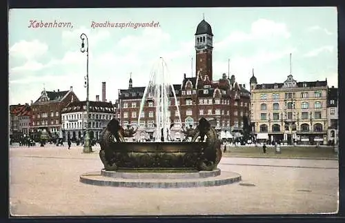 AK Kobenhavn, Raadhusspringvandet, Rathaus und Springbrunnen