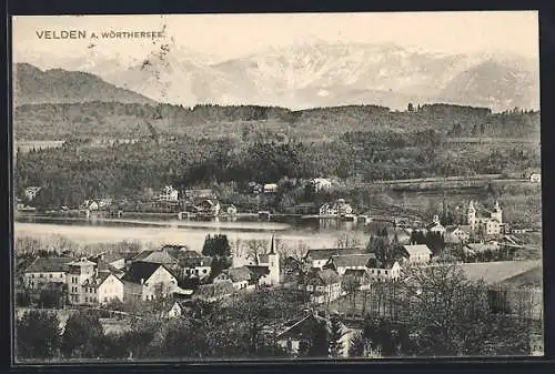 AK Velden a. Wörthersee, Blick auf den Ort mit Kirche