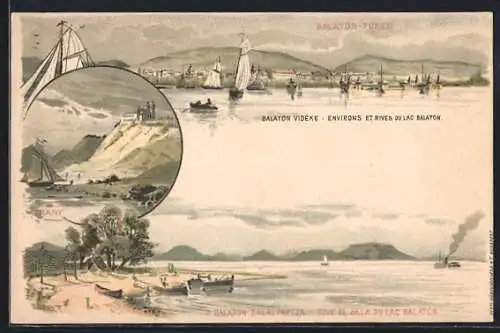 Lithographie Balaton-Füred, Drei Motive vom Plattensee