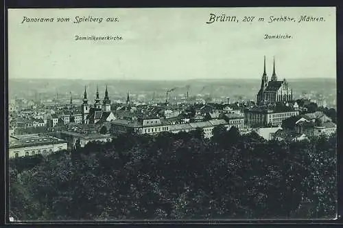 AK Brünn /Mähren, Panorama mit Dominikanerkirche und Domkirche vom Spielberg aus