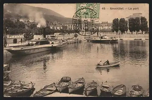 AK Neuchâtel, Le port, Dampfer liegen im Hafen, Ruderboote