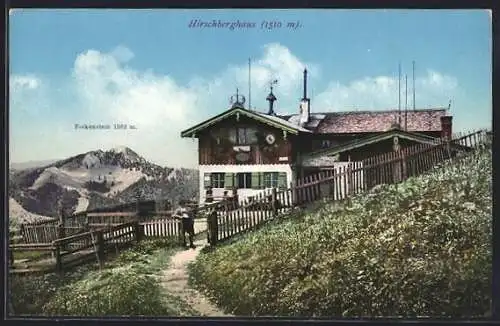 AK Hirschberghaus, Idyll an der Berghütte mit Blick auf Fockenstein