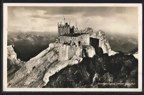 AK Münchner Haus, Sonnenaufgang auf der Zugspitze