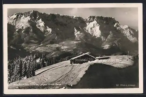 AK Rossfeldhütte, Berghütte gegen Untersberg