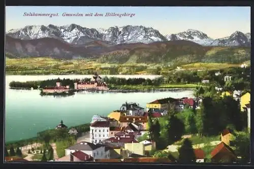 AK Gmunden, Panorama mit Höllengebirge