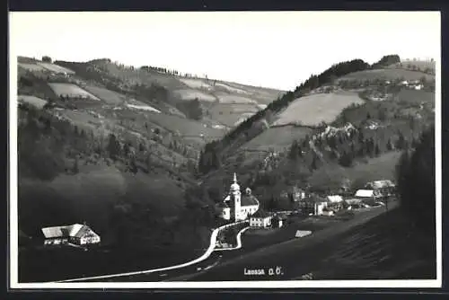 AK Lausa, Panoramablick mit Kirche