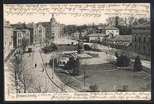 AK Braunschweig, Strassenbahn auf dem Siegesplatz