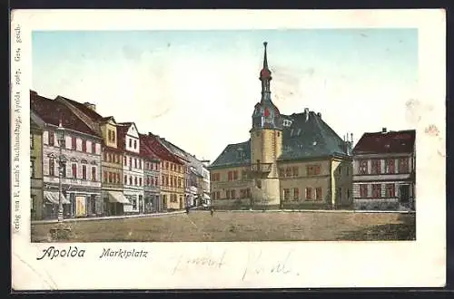 Goldfenster-AK Apolda, Rathaus am Marktplatz mit leuchtenden Fenstern