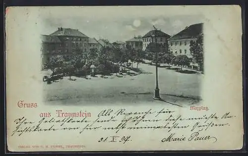 Mondschein-AK Traunstein, Marplatz