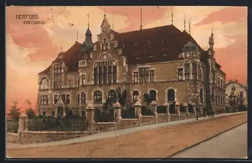 AK Herford, Kreishaus mit Strassenpartie