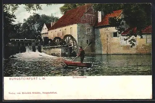 AK Burgsteinfurt i. W., Schlussmühle mit Ruderboot