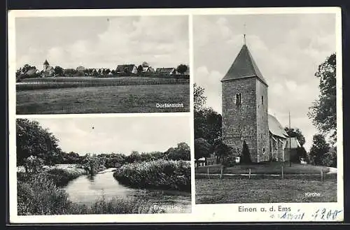 AK Einen a. d. Ems, Emspartie, Kirche und Dorfansicht