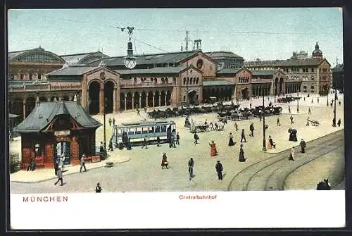 AK München, Strassenbahn am Centralbahnhof