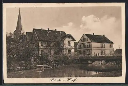 AK Bünde i. W., Ortspartie am Haus von Gustav Hoffilter