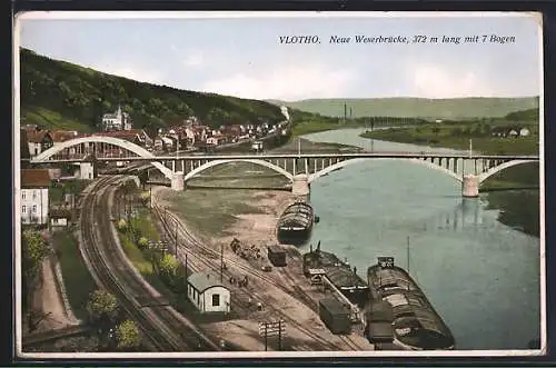 AK Vlotho, Ortsansicht mit Neuer Weserbrücke