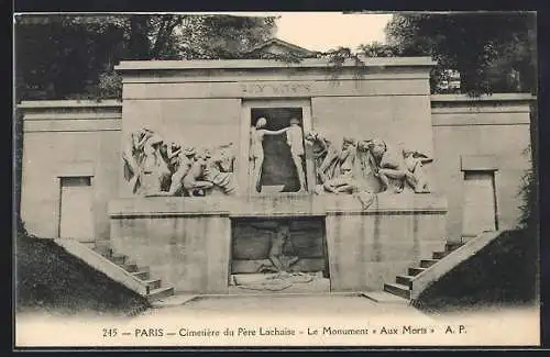 AK Paris, Cimetière du Pere-Lachaise, le Monument Aux Morts