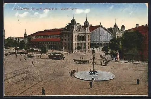 AK Budapest, Strassenbahn vor dem Westbahnhof