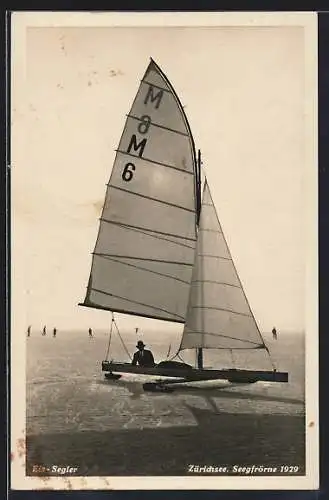 AK Eis-Segler auf dem Zürichsee, Seegfrörne, 1929