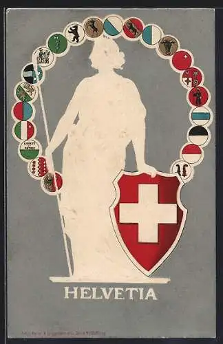 AK Helvetia mit Schild und Wappen