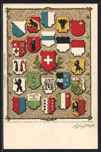 Künstler-AK Zürich, Wappen aller Schweizer Kantone, Eidgenössisches Sängerfest 1905