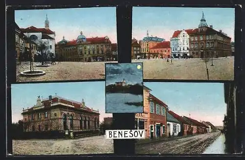 AK Benesov, Strassenpartie im Zentrum, Kirche