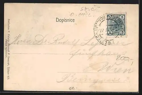 AK Luzec n. Vlt., Ortsansicht, Vater mit Kindern an der Moldau