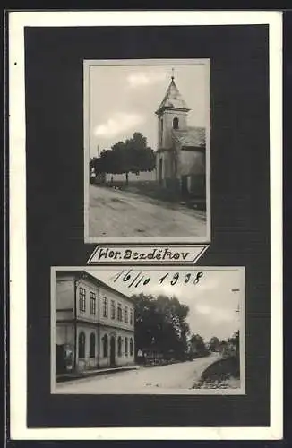 AK Hor. Bezdekov, Strassenmotive mit Kirche und Gebäuden