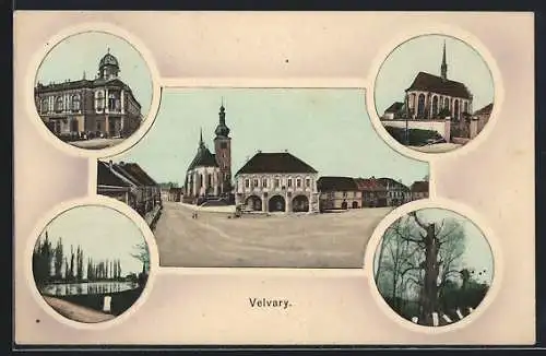 AK Velvary, Marktplatz, Kirche & Teich