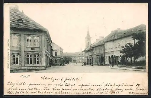 AK Unhost, Marktplatz um 1900