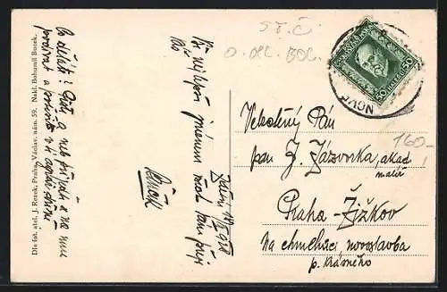 AK Zdetin, Kirche, Marktplatz, Strassenpartie